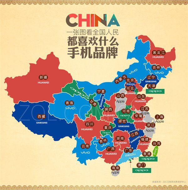 一張趣圖:蘋果在全國哪些省份的人氣最高？